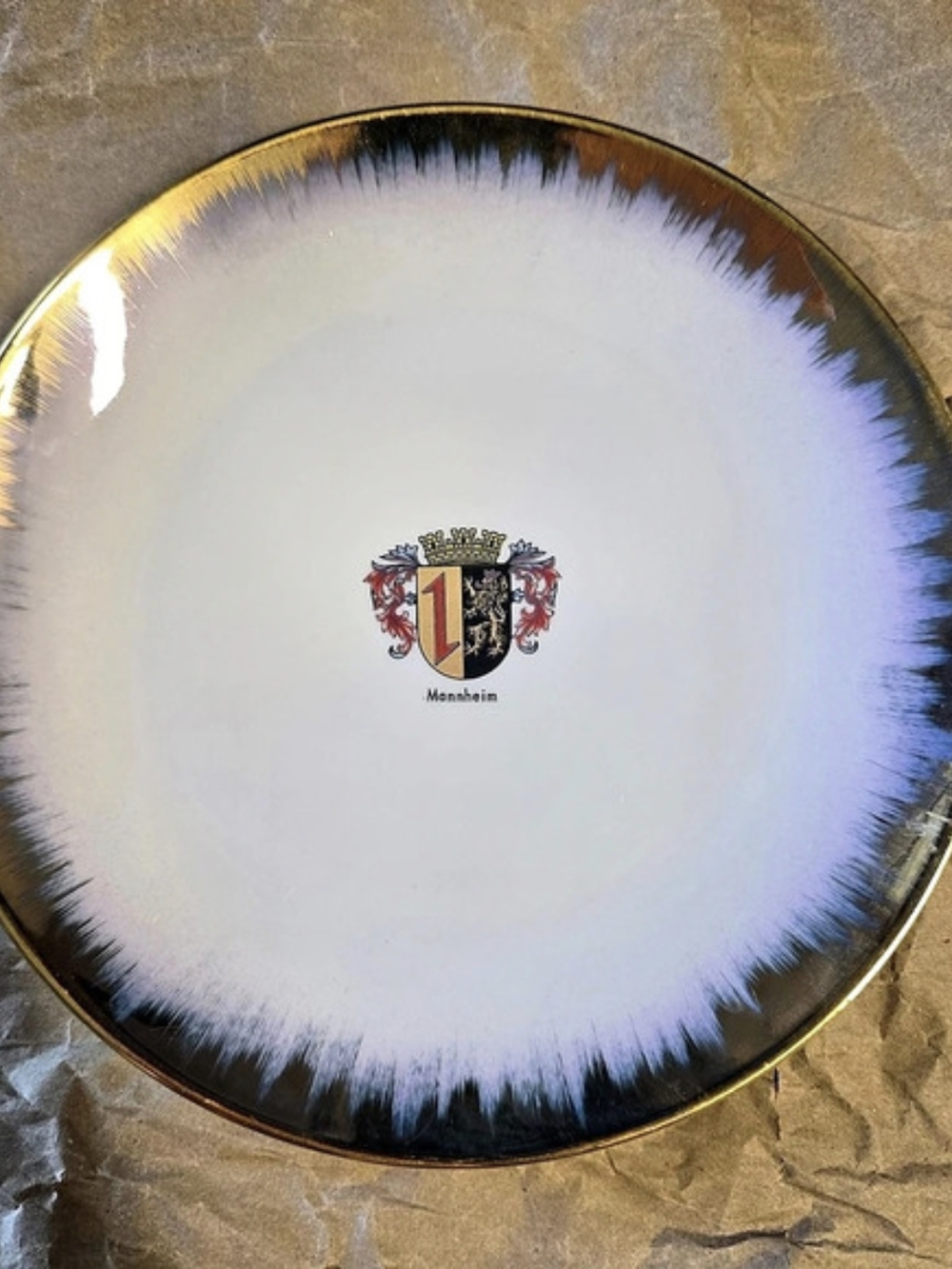 Collectable Alka Kunst Bavaria Mannheim Porcelain Dinner Plate, Gold Trim 8 Inch